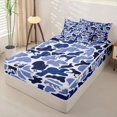 thumbnail image 2 of Castle Fairy Camo Wildlife Zipper Twin Comforter Sets with Fitted Sheet and 2 Pillowcases,Deer Bear Turkey Dog Silhouette Zipper Bedding Set,Navy Blue White,Navy Blue Reversible,4-Piece, 2 of 6