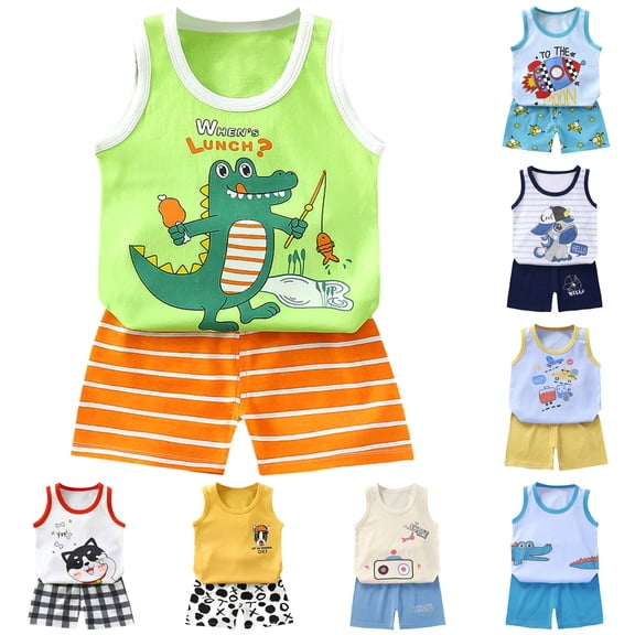 WUANDIXFA Toddler Boys 2 PCS Tank Top and Shorts Set Cotton Sleeveless Shirts and Shorts Summer Outfits (Light Yellow, 2-3 Years)
