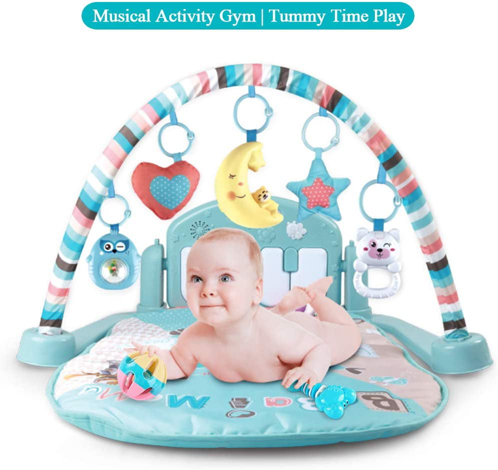 Baby Musical Activity Play Mat Kick and Play Piano Gym Center with Hanging Rattlers and Light Up Toys 0-3 Years Girls and Boys Ages 1-36 Month Electronic Learning Toys for Infants Newborn 