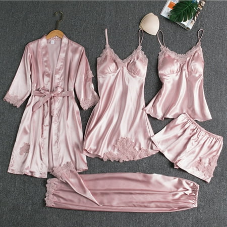 GZWYHT Silk Pajamas Clearance Womens Pajama Sets Sexy Wireless Rimless Pajamas Lace Nightdress Silk Underwear Women Sleepwear Pajama Sets for Women 2 Piece Sexy Pajama Set  Pink S