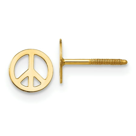 - 14kt Yellow Gold Peace Sign Screwback Earrings Inspiration Fine Jewelry Ideal Gifts For Women Gift Set From Heart