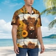 thumbnail image 3 of Vsdgher Countryside Sunflower Cow Print Men's Hawaiian Shirts Button Down Tropical Holiday Beach Shirts Vacation Clothes,X-Large, 3 of 7