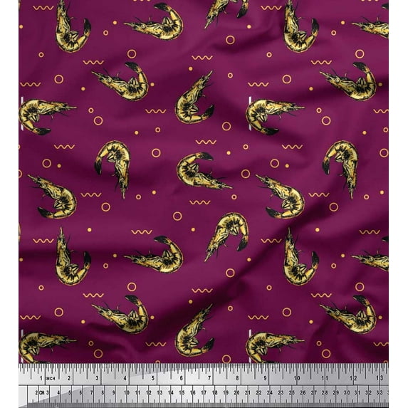 Soimoi Satin Silk Fabric Circle,Dot & Prawns Ocean Fabric Prints by Yard 42 Inch Wide