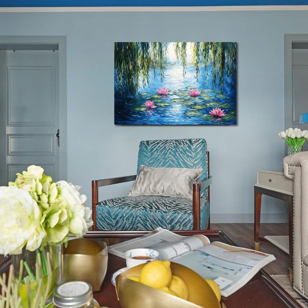 Monet Water Lilies Leinwandbild 70x50 Cm – Handgefertigt In Italien, Auf Echter Leinwand, Fertig Zum Aufhängen