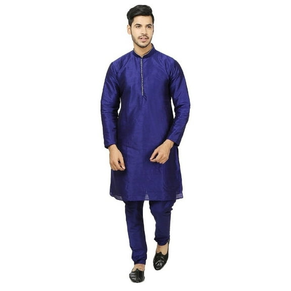 Royal Mens Silk Blend Neck Embroidery Kurta Pyjama Set