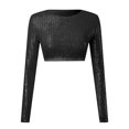 thumbnail image 5 of CENTIE Lingerie for Women's Sequins Solid Round Slim Midriff Long Sleeved Top for Black M, 5 of 5