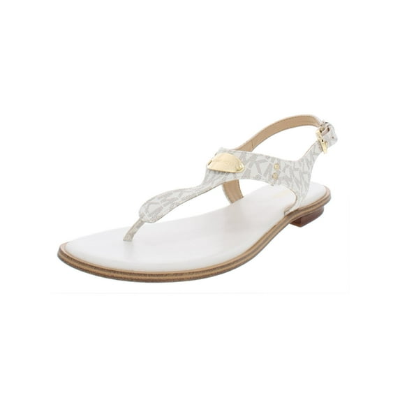 MICHAEL Michael Kors Women's Leather T-Strap Thong Sandals White 5