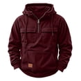 thumbnail image 4 of QHFBli Minimalist Men's Hoodie Mens Corduroy Raglan Sleeve Zip Pocket Hooded Pullover Sweatshirt for Autumn Winter Daily Casual Wear Red XXL, 4 of 5