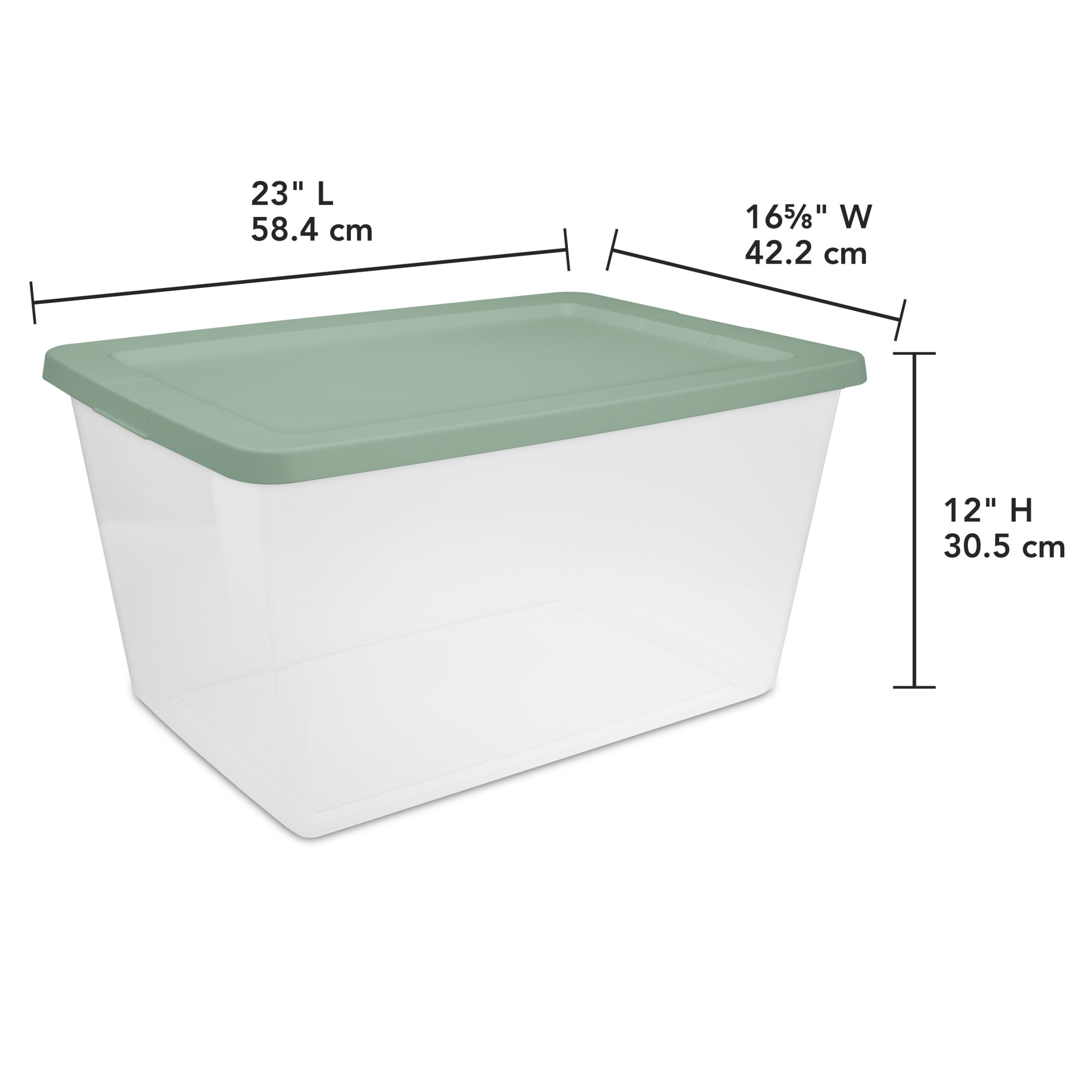 Sterilite Storage Bin, 58 Quart Clear Plastic Storage Container with Snap-On Lid, Green Sage, 8 Pack