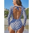 thumbnail image 7 of Charmo Women's Plaid Print Backless Long Sleeve Bathing Suit One Piece Monkini Swimsuit, 7 of 7