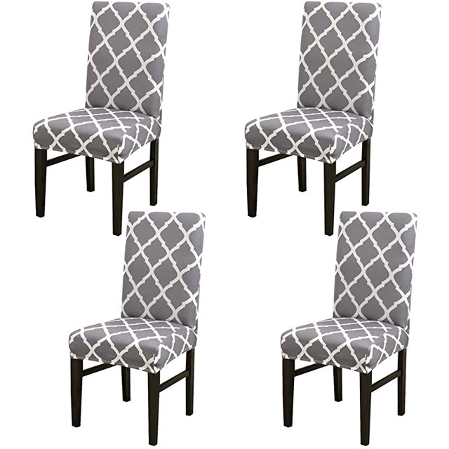 Fundas para Sillas de Comedor, Juego de 4 Fundas para Sillas Elásticas Extraíbles y Lavables con Respaldo Alto para Sala de Estar, Cocina, Hotel, Ceremonia, Banquete, Comedor (Gris+Blanco) Rojo Verde