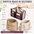 thumbnail image 4 of 1-Pack Purse Organizer Insert with Zipper Handles, 13-Pocket Multi-Compartment Handbag Tote Liner, Compact Travel Bag-in-Bag for Women Wine TIKA, 4 of 7
