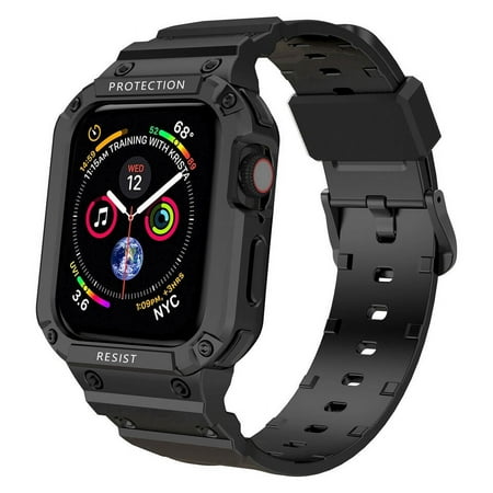 Kebiory Compatible for Apple Watch Band 38mm 40mm 41mm with Bumper Case,Women Men Rugged Bands Protector for Watch Series SE 9 8 7 6 5 4 3 2 Rugged Case with Strap Bands (Black)
