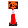 thumbnail image 1 of RK-Safety 28" Orange Cone, Black base With One 6" Reflective Tape, Plus Cone Sign 24 "Slow" Diamond Shape, (Cone-4 ea + Cone Sign-4 ea), 1 of 2