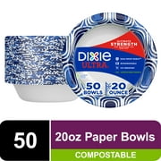 Dixie Ultra Compostable Paper Bowls, 20 Ounce, 50 Count, Multicolor, Disposable Bowls