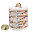 thumbnail image 1 of Fish Piggy Bank, Coral Reef Scallop Shells Fish Sea Plants Polyp Murky Nautical Maritime Life, Ceramic Coin Bank Money Box for Cash Saving, 3.6" X 3.2", Multicolor, by Ambesonne, 1 of 4