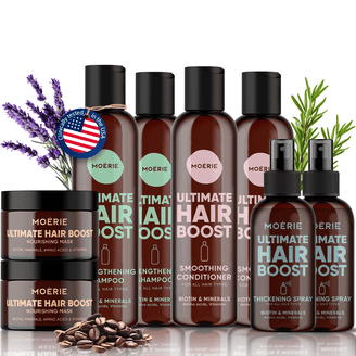 Moerie Mineral Hair Growth Shampoo, Conditioner, Hair Spray