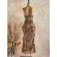 thumbnail image 2 of Women's Leopard Print Draped Neck Layered Ruffle Hem Maxi Dress, Vacation Elegant Party Dress, 2 of 6