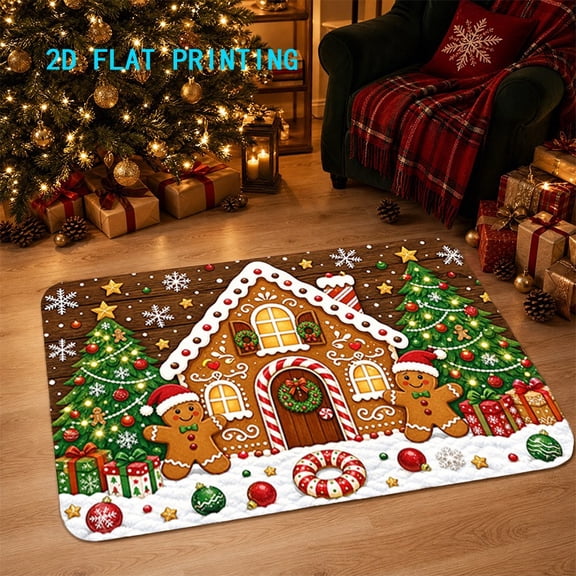 Christmas Gingerbread Rug Suitable for Home Decor, Non-Slip Machine Washable Floor Mat