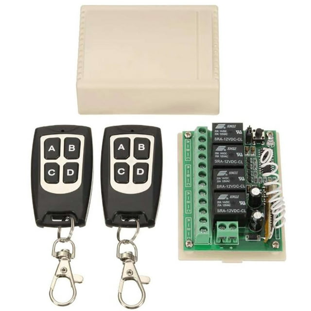 MORESEC Télécommande Sans Fil 433MHz Télécommande Sans Fil 433MHz Interrupteur Relais DC12V Récepteur 4 Canaux avec 2 Télécommandes, Interrupteur RF Type Apprentissage pour Ventilateur de Porte de Garage