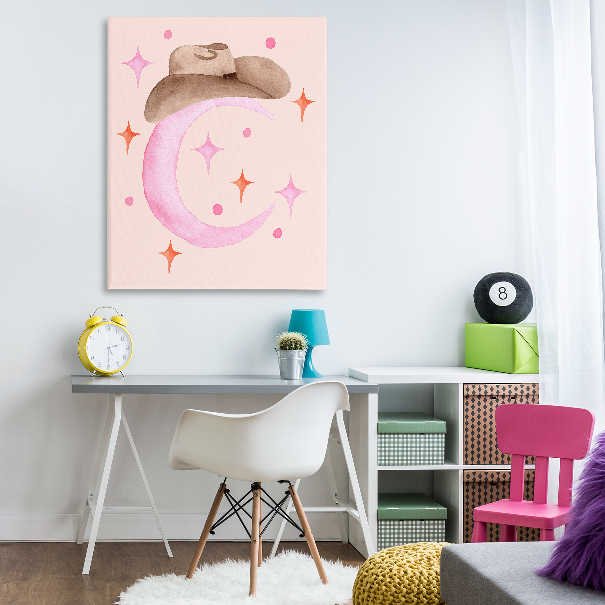 Moon Cowgirl Hat Canvas Wall Art, design by Nina Jacobs