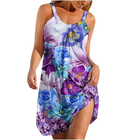 

Summer Dresses for Women Beach Floral Tshirt Sundress Casual Boho Tank Dress