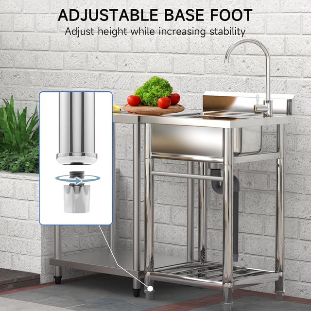EDTara Lavabo Utilitaire Autoportant en Acier Inoxydable, avec Bol Simple Spacieux, Tablette de Rangement sous le Lavabo, Plateau d'Égouttement et Robinet d'Eau Chaude/froide, Convient au Garage, au Restaurant Ou à la Buanderie