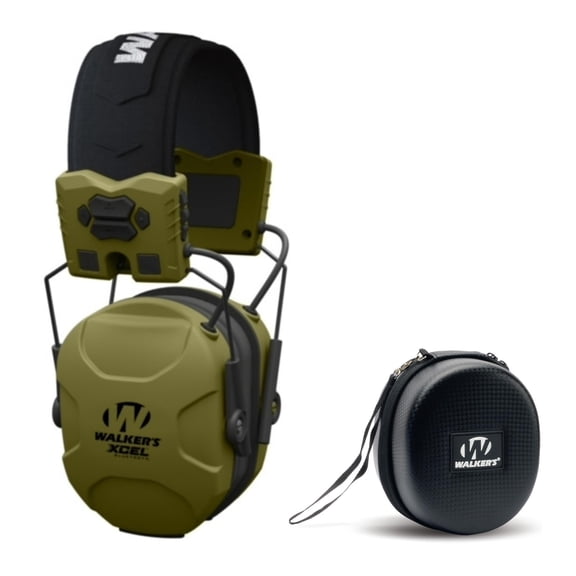 Walker's XCEL 500BT Digital Electronic Muff And Protective Case Bundle (Green)