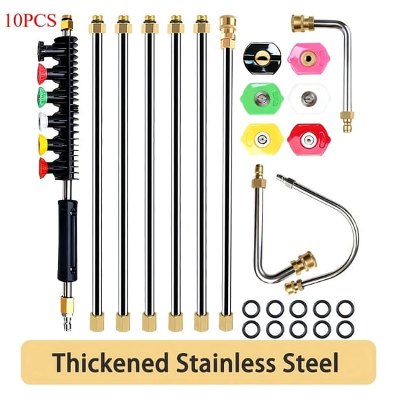 120 Inch Pressure Washer Extension Wand, 10 Pack Stainless Steel Lance, Multi-Angle Nozzles, 1/4" Quick Connect, 4000 PSI for Residential & Commercial Cleaning