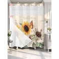 thumbnail image 4 of Sunflower Butterfly No Hook Shower Curtain Waterproof, Bathroom Curtains with Snap in Liners and See Through Top Window, Vintage Farm Floral Watercolor Hotel Style Bathtub Curtains Shower 72"Wx72"L, 4 of 8