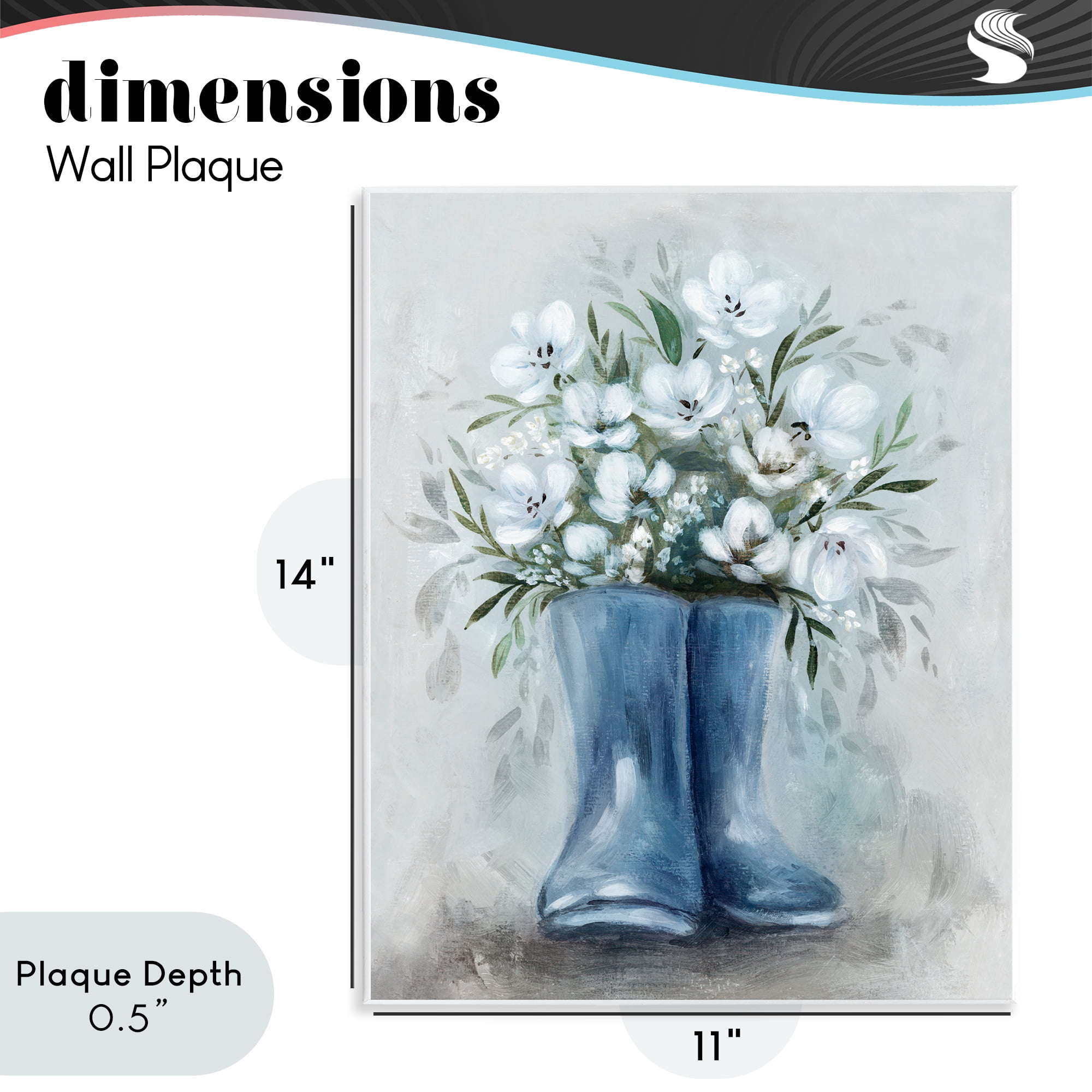 Stupell Industries Botanical Bouquet in Blue Boots Wall Plaque Art, design by Kristen Brockmon
