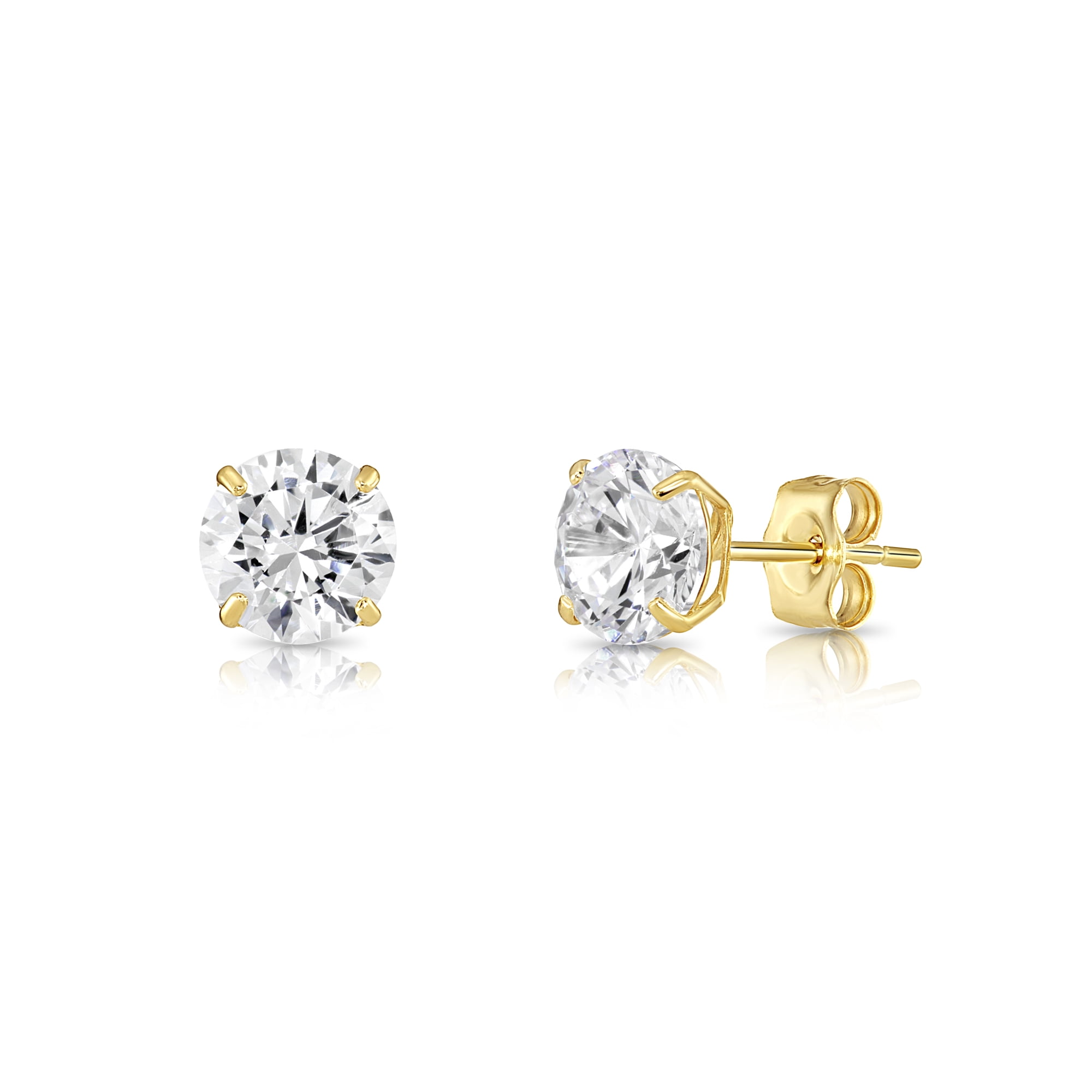 Tilo Jewelry 14k Yellow Gold Solitaire Round CZ Stud Post Earrings with ...