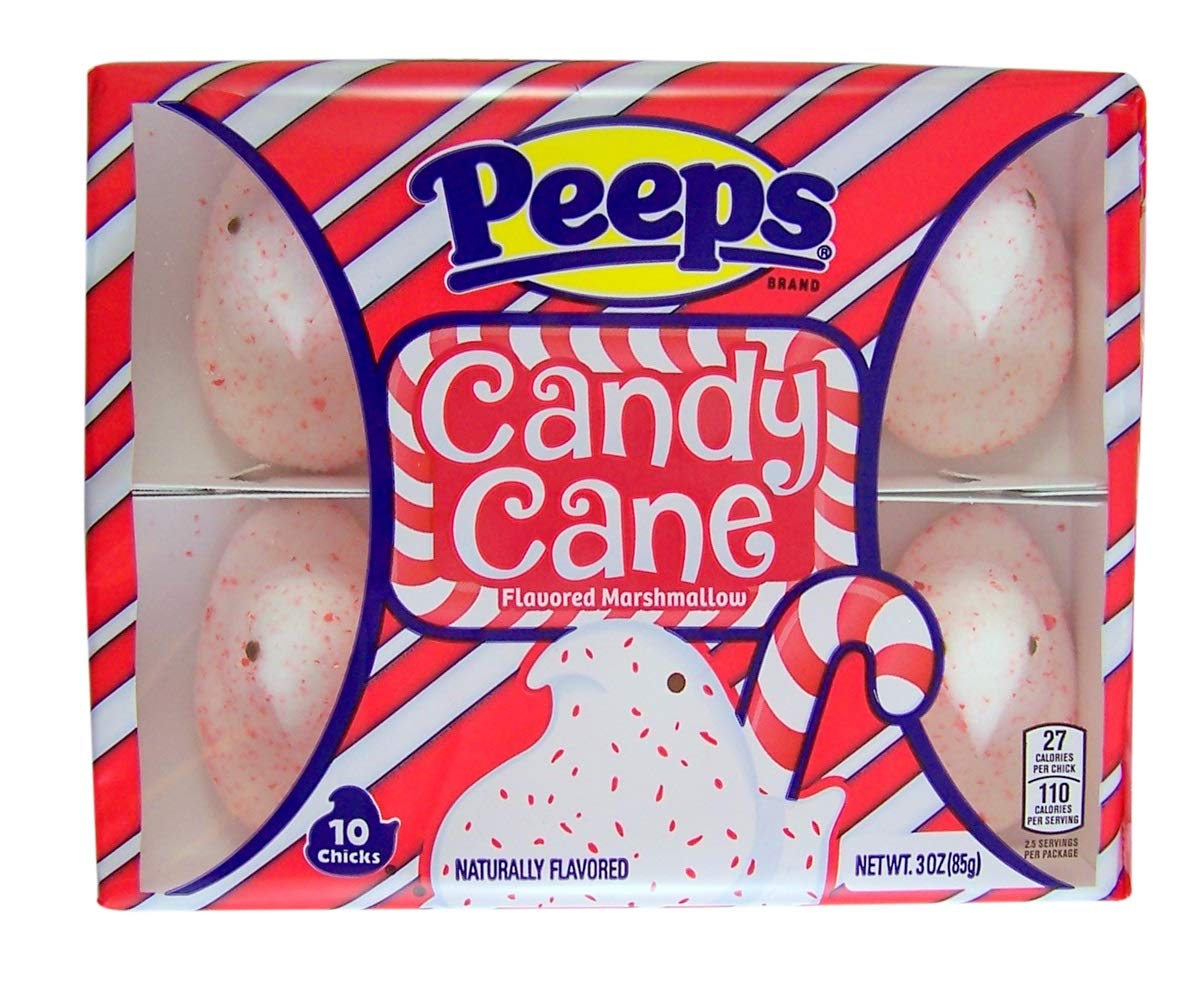 Peeps Candy Cane Flavored Marshmallow Christmas Candy Chicks, 10 Count