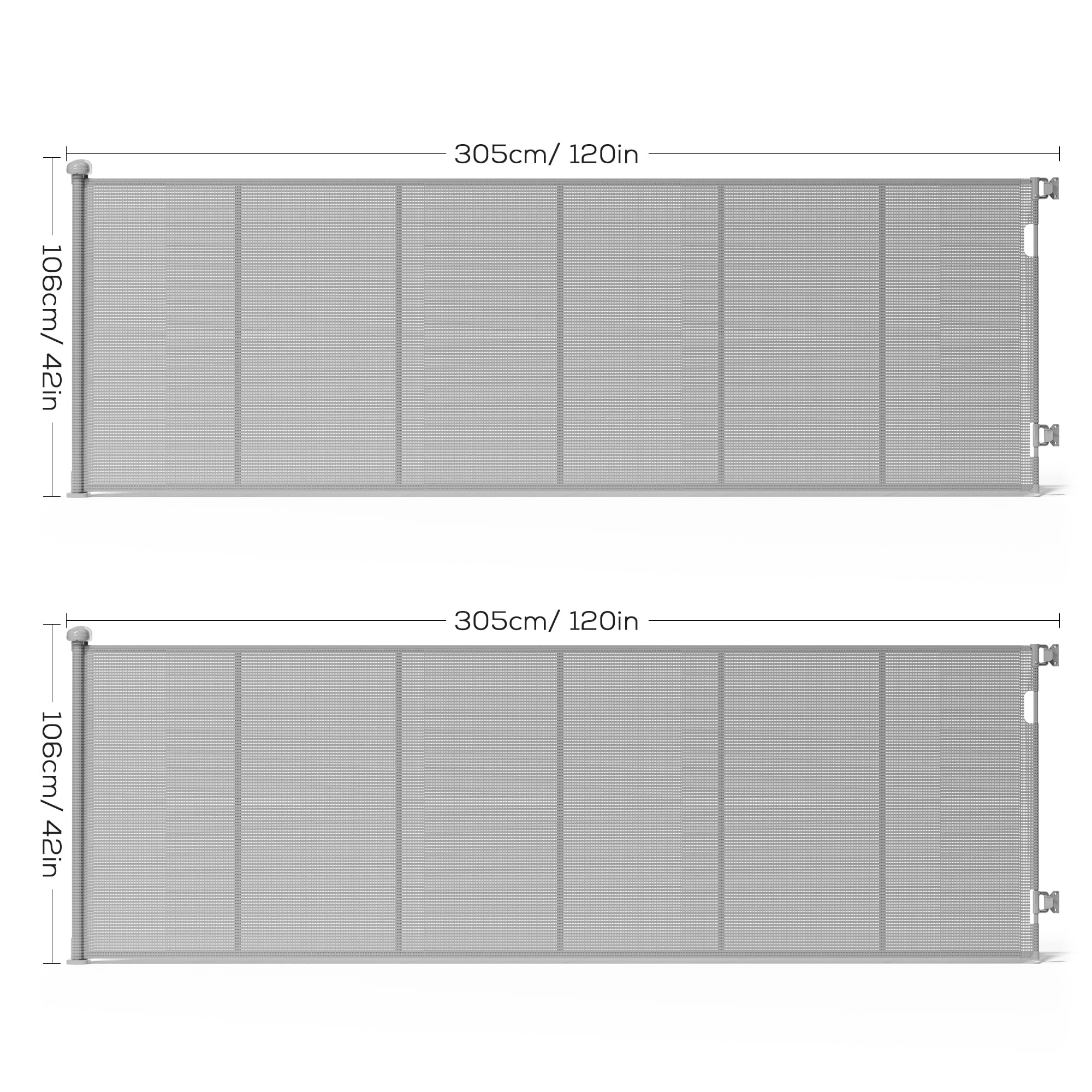 2X Retractable Baby Gate, TULILLO 42in Tall Baby Safety Gate, 120" Wide Baby Gate Dog Gate for Stair, Doorway, Auto-Lock,Gray