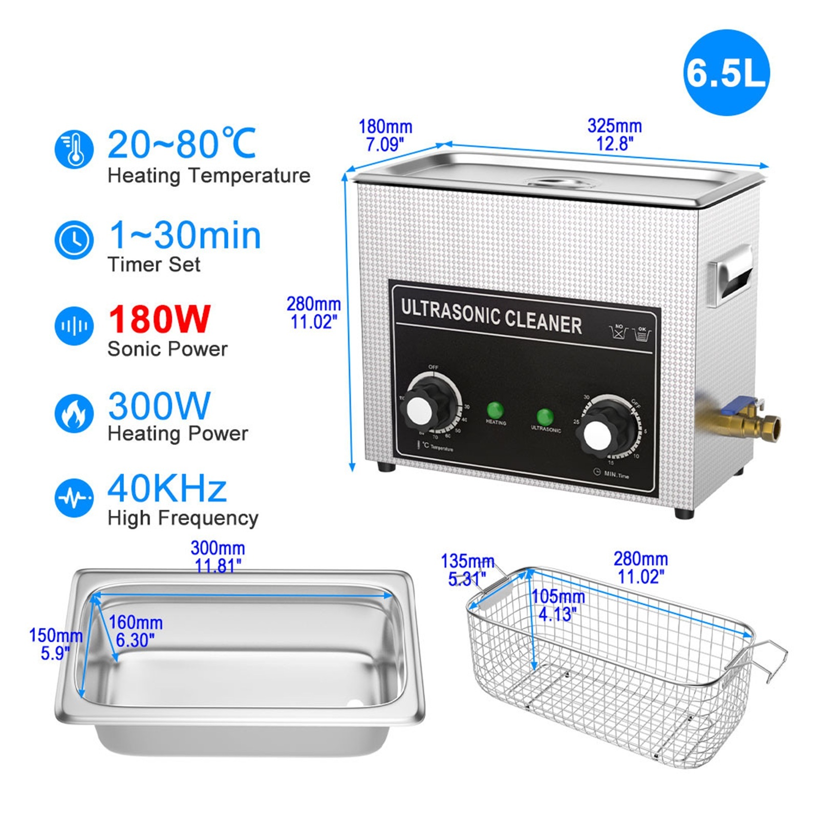 6L Ultrasonic Vinyl Cleaner Machine with Heater Timer Basket UltraSonic Ultrasound Cleaning ,Convenient to Use