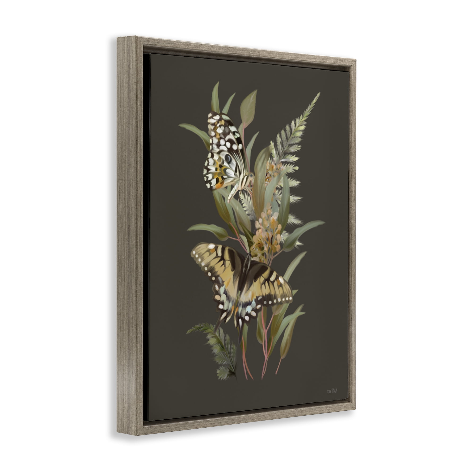 Stupell Industries Twin Swallowtails & Greenery Brown Framed Floater Canvas Wall Art, design by House Fenway