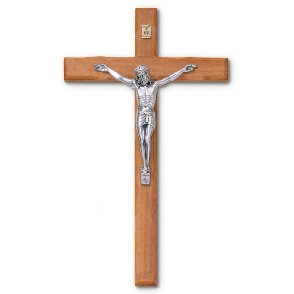 Large Olive Wood Wall Crucifix with Silver Corpus