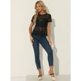thumbnail image 3 of DARING DIVA Round Neck Scalloped Trim Floral Lace Top XS Blacks, 3 of 6
