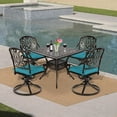 thumbnail image 6 of VIVIJASON 5-Piece Outdoor Patio Dining Set, All-Weather Cast Aluminum Conversation Set, Patio Furniture Set, Include 4 Swivel Dining Chairs, a 35.4" Square Table w/Umbrella Hole, Ocean Blue Cushion, 6 of 7