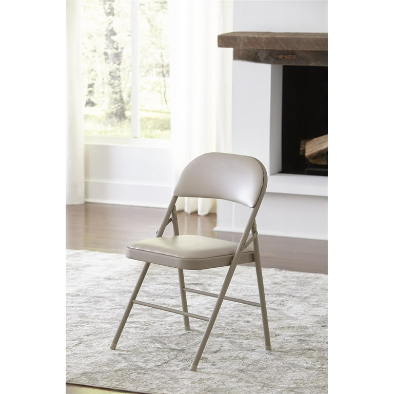 Vinyl Upholstered Folding Steel Frame Chair Antique Linen 4 pack