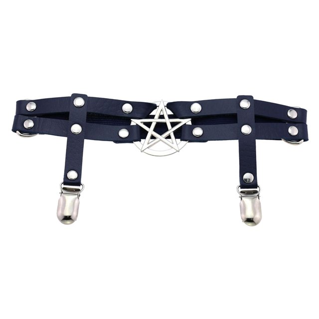 Clips de suspensión ajustables antideslizantes Yuyangstore gótico punk elástico muslo cuero PU Azul Liga de pierna ajustable