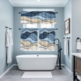 thumbnail image 5 of Modern Blue Khaki Stripe Ombre Curtain Tier and Valance Set 3 Piece, Abstract Water Ripple Art 3-inch Rod Pocket Window Tier Curtains Valance for Kitchen Living Room, 5 of 9