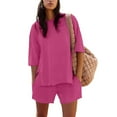 thumbnail image 4 of MSJUHEG Summer Sets for Women Pajama Sets Short Set Linen Shorts for Women 2 Piece Outfits Sweatsuit Summer 2 Piece Sets for Women 2 Piece Summer Sets for Women Hot Pink L, 4 of 7