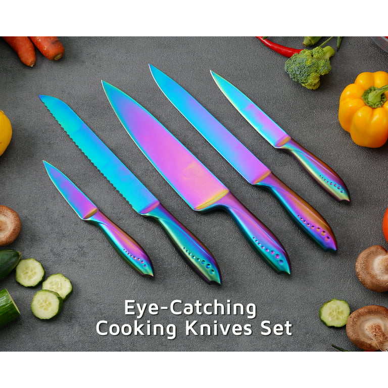 Marco Almond KYA36 6-Pieces Rainbow Knife Set with Blade Guards Dishwasher  Safe Kitchen Cutlery Set