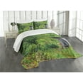 thumbnail image 3 of Ambesonne Outhouse Quilted Bedspread Set 3 Pcs, Cottage Forest, Queen Size, Fern Green and Brown, 3 of 5
