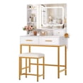 thumbnail image 1 of Vanity Desk – Makeup Table with Mirror & 3-Color Lights – Includes Chair – 4 Drawers & Power Outlet – Storage Shelves – Bedroom – White, 1 of 8