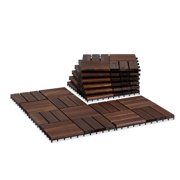 Acacia Wood Patio Deck Tiles-9 Pcs 12 Slats Interlocking Decking Tiles for Patio Decor, Waterproof Indoor & Outdoor Use, Balcony Garden Decking Tile (11.81x11.81x0.94 inches) Brown