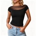 thumbnail image 4 of FchengtaiS Womens Mesh Crop Tops Short Sleeve Boat Neck Tee Shirts Going Out Outfits Fashion Clothes, 4 of 7