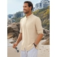 thumbnail image 3 of OALUXE Men's Linen Shirts Long Sleeve Button Down Shirt Band Collar Casual Summer Beach Shirts, 3 of 7