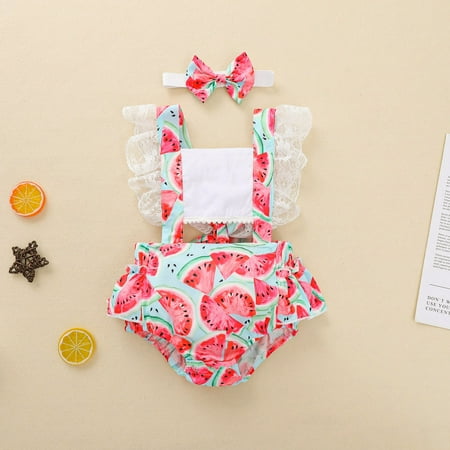 

Yubatuo Newborn Infant Baby Girls Boys Lace Watermelon Print Romper Hendbands Outfits White 100